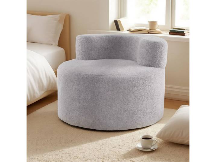 Fauteuil Salon COSTWAY en Forme de Lune Doublure en Peluche Aucun Assemblage Requis Gris
