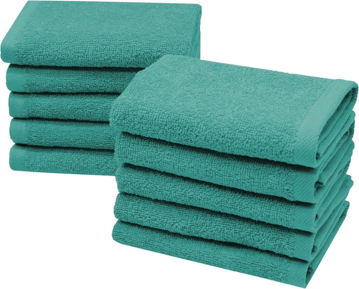 Set van 10 turquoise katoenen gastendoeken, 30 x 30 cm