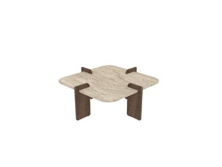 Hanah Home Modern Coffee Table, 90 x 35 x 90 cm, Travertine & Walnut Colors 100% Melamine Coated Chipboard Stylish & Functional Design for Any Living Space