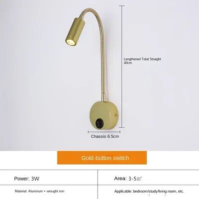Friendly Fresh Finds LED Wall Reading Light With Switch Adjustable Gooseneck Bedside Lamp golden 3w 3000k