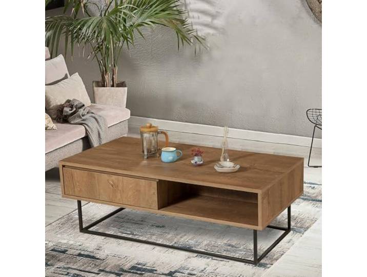 Dmora Couchtisch Algenib 120x60x43 cm Braun, eine Schublade