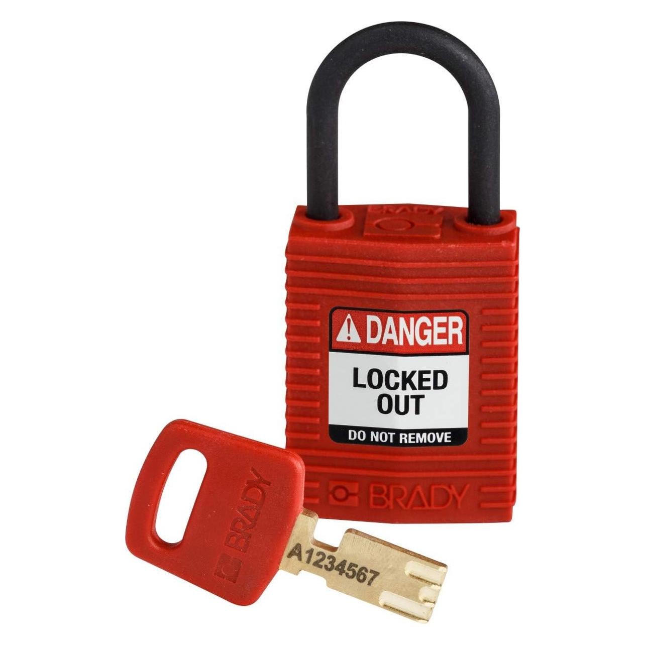 Brady Safekey Kompaktes Nylon-Sicherheitsschloss mit Nylonbügel, Rot, 25 mm Bügelhöhe, 4.3 mm Büge (CPT-RED-25PL-KD6PK)
