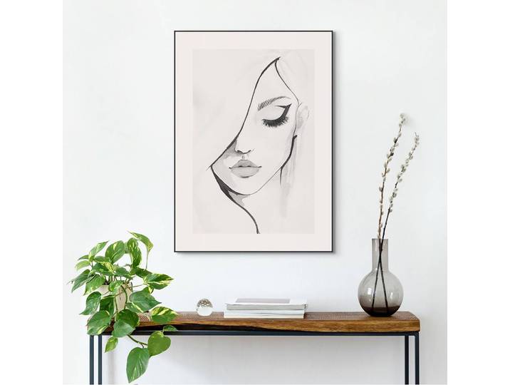 Gerahmtes Bild Gesicht Mitteldichte Holzfaserplatte MDF Beige 70 x 50 x 1cm