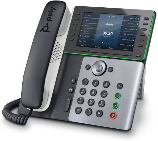 Poly Edge E550 Téléphone de bureau IP haut-de-gamme12 lignes à large écran couleur et connexions Wifi et Bluetooth.