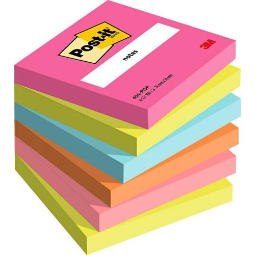 Post-it Poptimistic Collection Haftnotizen farbsortiert, 6 Blöcke, 7,6 x 7,6cm