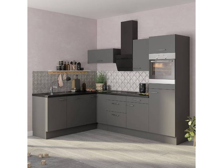 Eckküche Variante C 270 x 212 x 60cm Grau/Basalt ohne Elektrogeräte