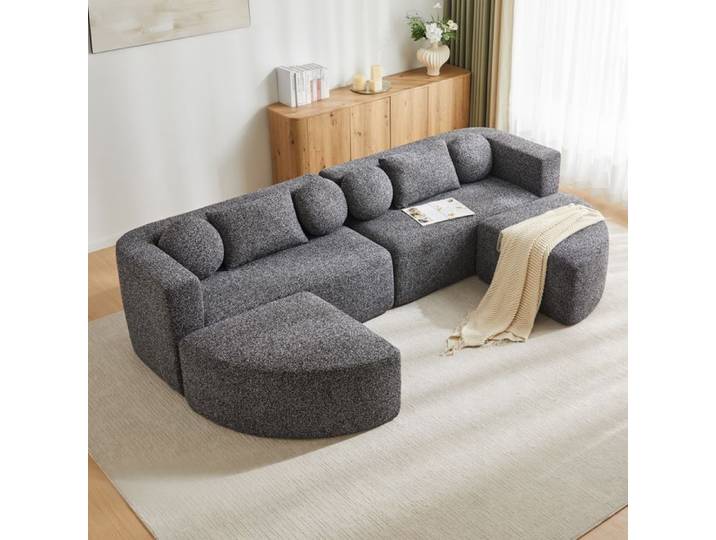 Canapé modulable convertible 292x165 cm EVRYAE - sans montage livré entièrement compressé - Chenille - Noir