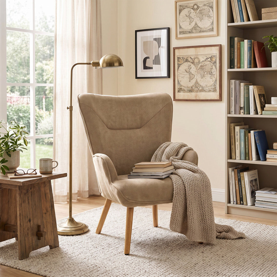 Goeurvant Eng Upholstered Armchair Camel 93cm H X 65cm W X 44.5cm D
