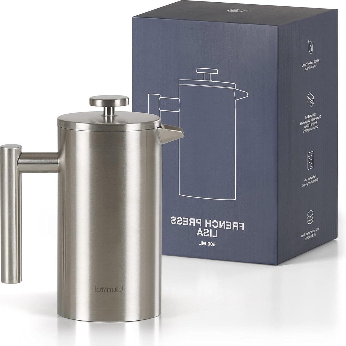 Blumtal French Press Caffe Koffiezetapparaat 600 ml - Zilver/Zwart