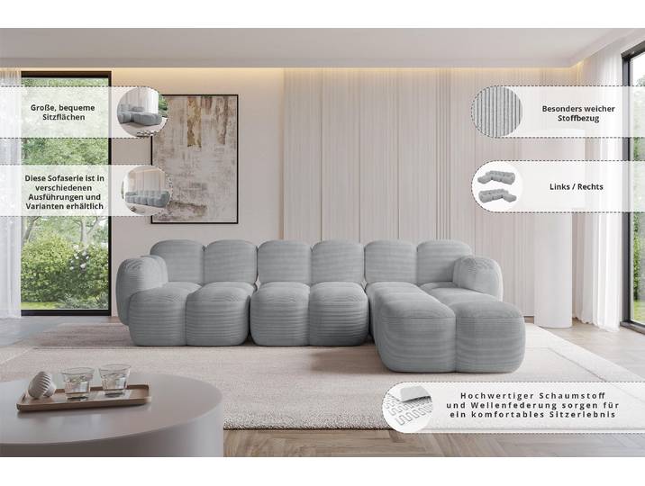 ALTDECOR Ecksofa - Miko-L2 - 302x205x75 - Beige Corner Sofa Eckcouch Couch L-Form, links/rechts angeordnet