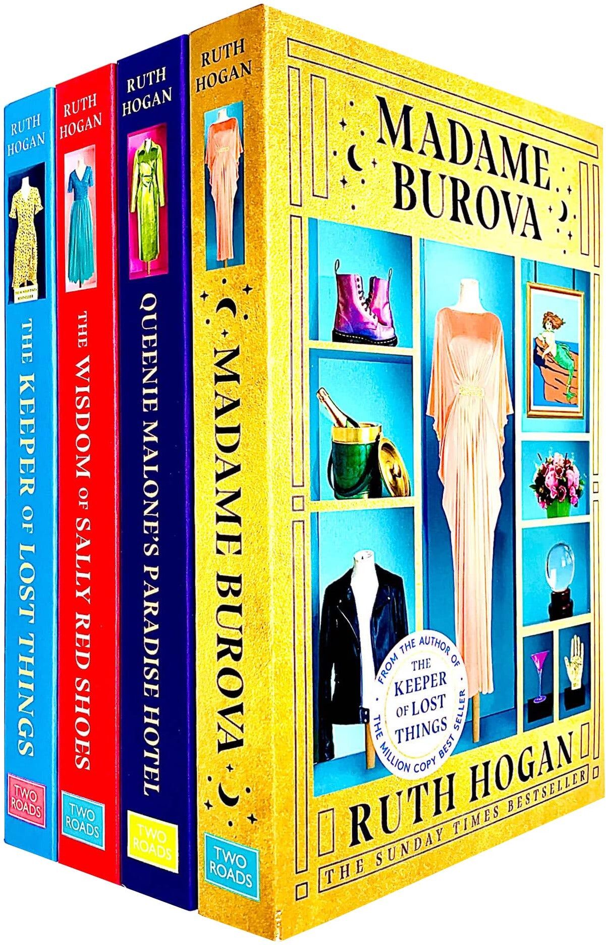 Two Roads Ruth Hogan 4 Books Collection Set (The Wisdom of Sally Red Shoes, Queenie Malone's Paradise Hotel, The Keeper of Lost Things, Madame Burova)
