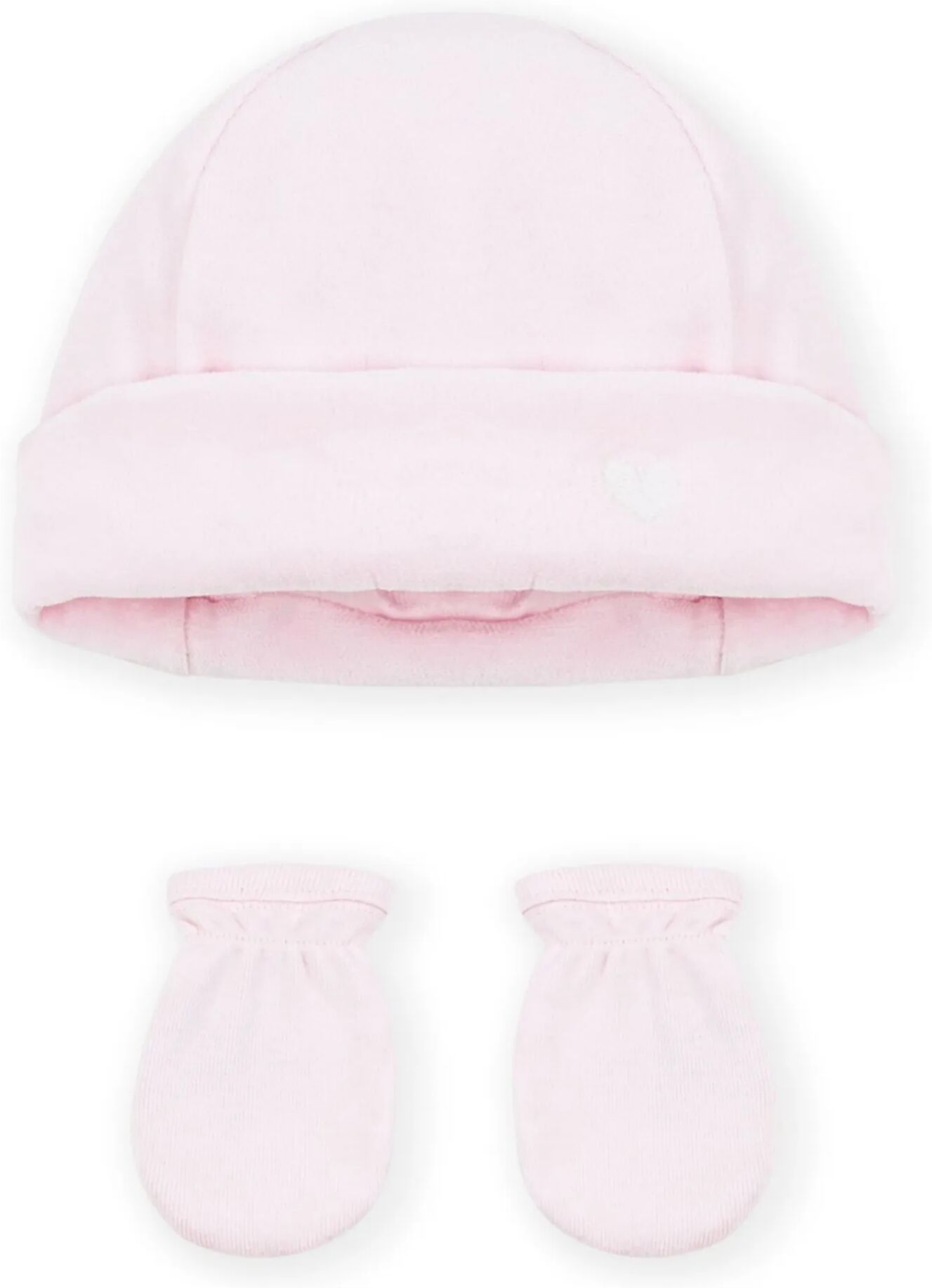 Petit Bateau Ensemble Bonnet et Moufles Velours Coton Bio Rose pâle Naissance