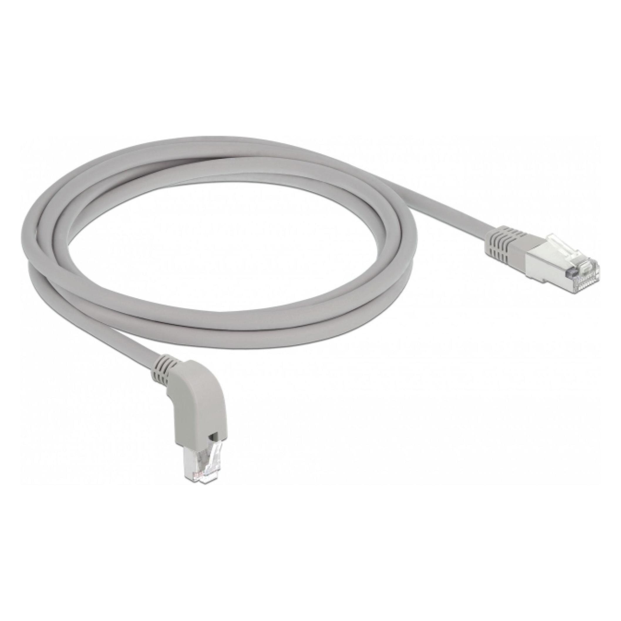 Delock Patch-Kabel RJ-45 (M) nach unten gewinkelt bis RJ-45 (M) gerade (S/FTP, CAT6a, 2 m) (85875)