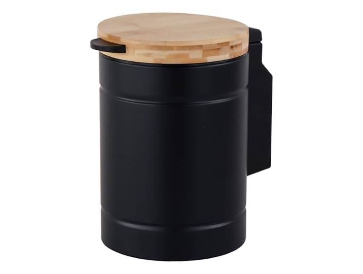 Relaxdays Poubelle murale salle de bain\, 3 l\, fermeture douce\, noir/naturel seau amovible\, métal\, ronde