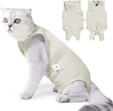 Inspire Curations ComfortGuard Cat Recovery Suit Soft Surgical Recovery Onesie green m