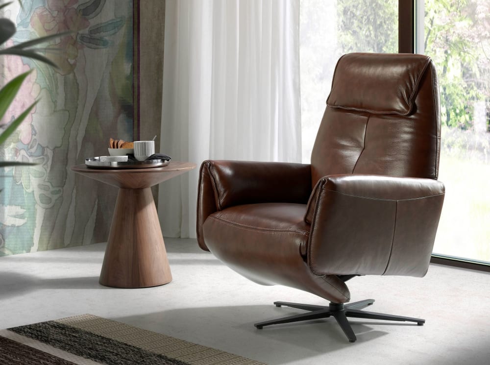 Angel Cerda Fauteuil pivotant relax cuir brun Marron 83x108x79cm