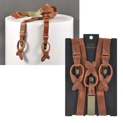 Sir Redman Hosenträger Leder 25mm Y-Form mit Clips und Lederlaschen für Knöpfe cognac