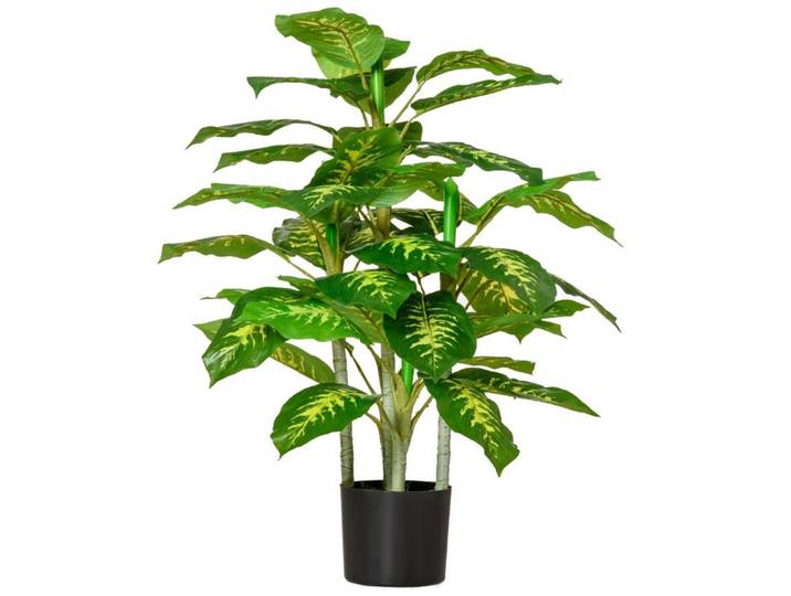Okwish Kunstpflanzen Dieffenbachie 17/17/95 cm grün aus Kunststoff mit Zementtopf, Grün, 95 cm, Dekoration, Blumen & Blumentöpfe, Kunstpflanzen