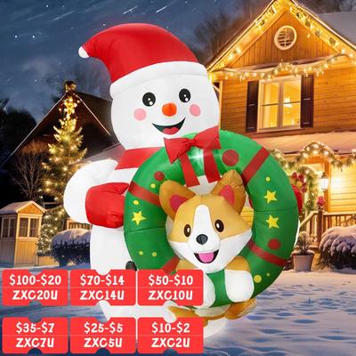 Inspired Finds 72in Christmas Inflatable Snowman With Corgi Wreath LED Outdoor Holiday Yard Decoration 72in Christmas Inflatable Snowman With Corgi Wreath LED Outdoor Holiday Yard Decoration