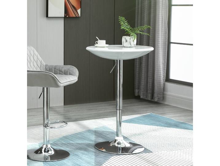 HOMCOM Table de Bar Ronde Mange-Debout Bistro pivotant Hauteur réglable 76-97cm piètement Acier métal chromé Plateau ABS Blanc