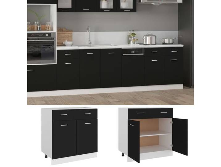 Armoire de cuisine Noir 80x46x81 5 cm Aggloméré offre un espace de rangement suffisant--XIA