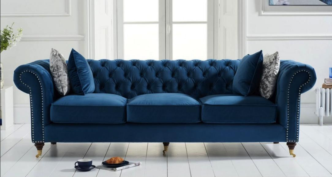 Blauwe Chesterfield lederen bank voor volwassenen