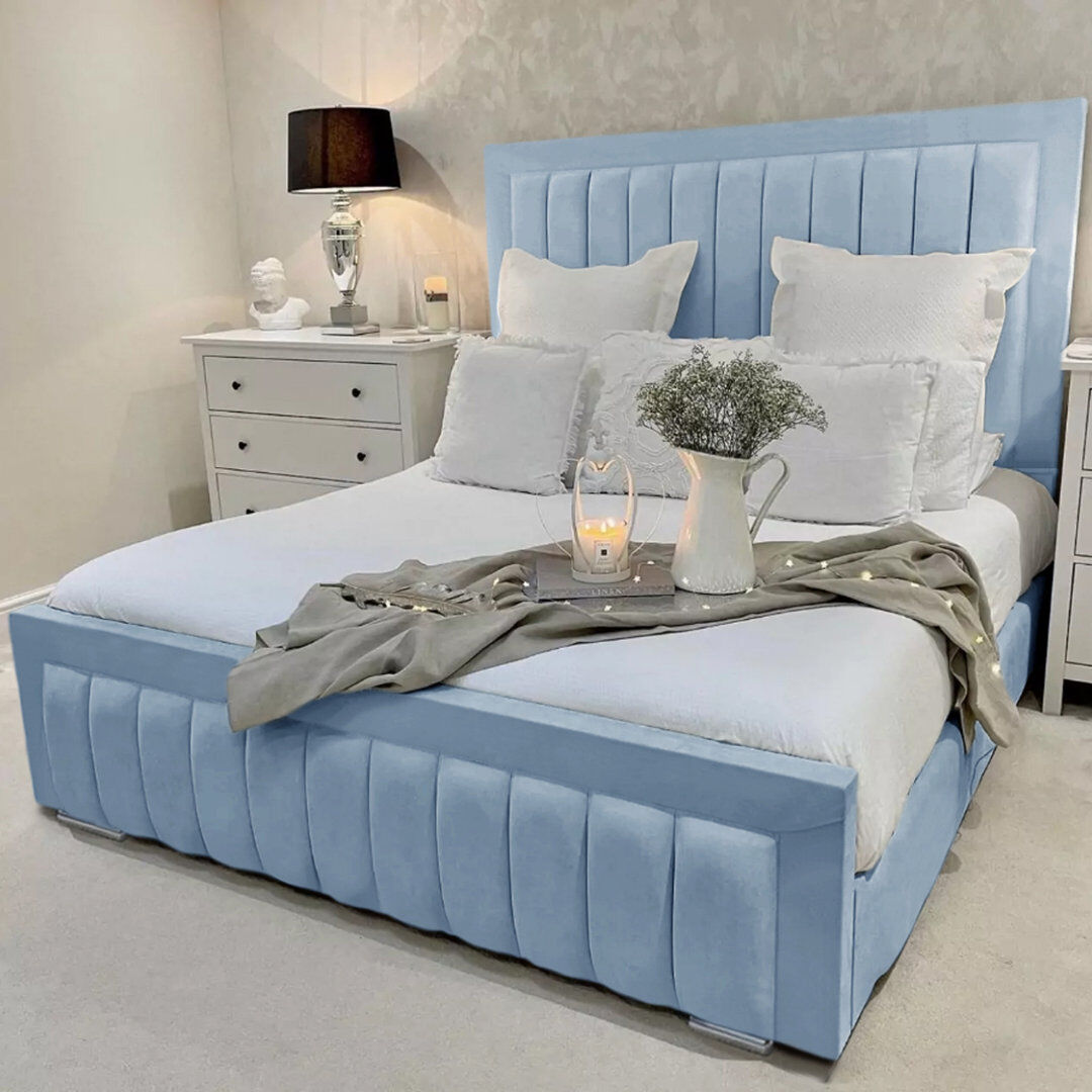 Canora Grey Alondrea Upholstered Panel Bed Sky Blue Kingsize (5')