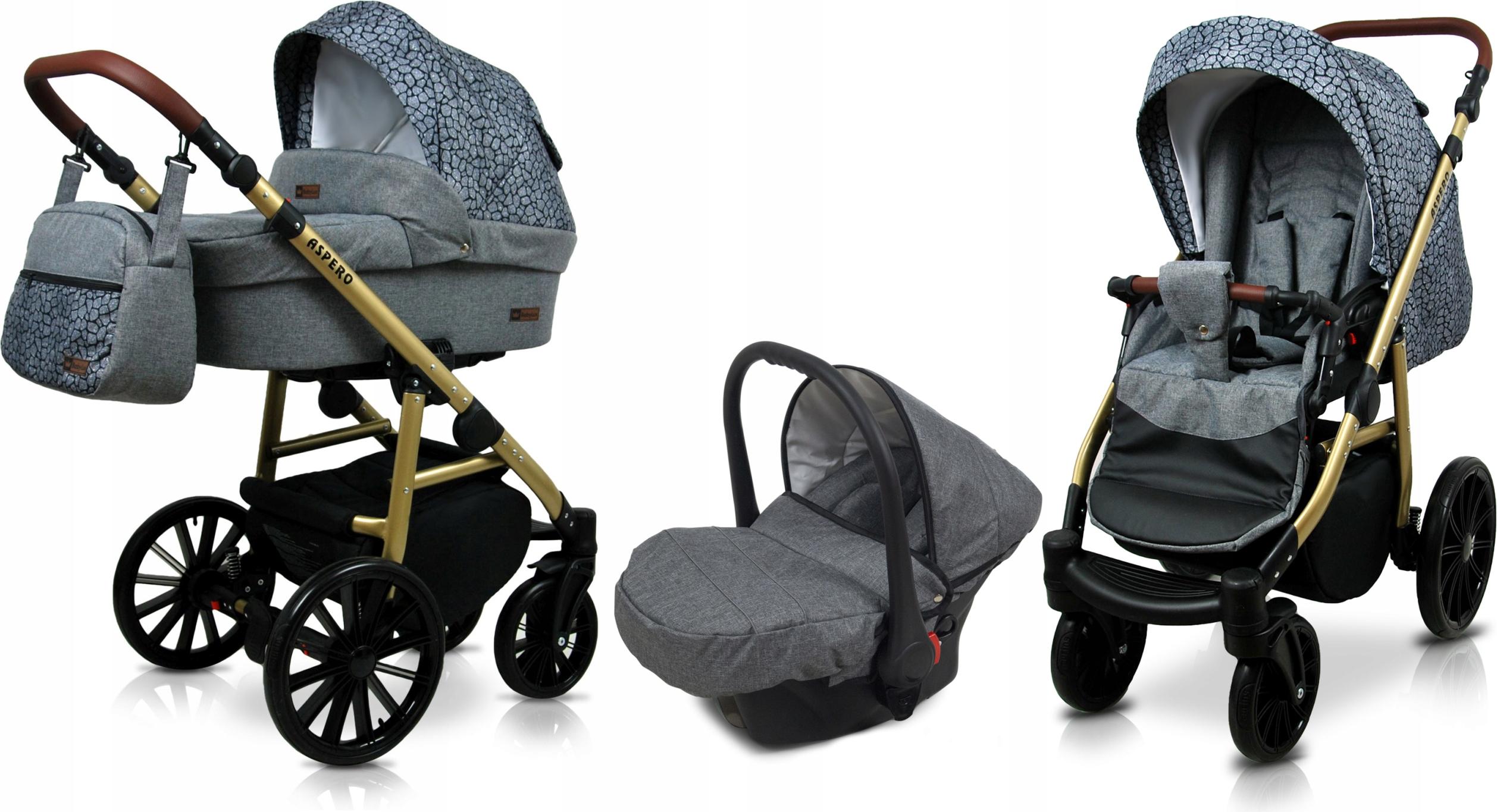 BabyLux Aspero | 3in1 Kinderwagen Set | Silver Stone | Kombikinderwagen | Kinderwagenset | Bugg