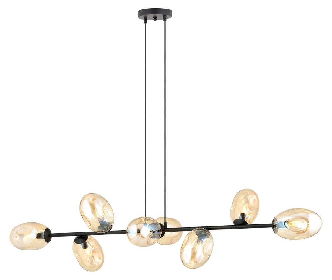 Kendra Home Hanglamp Pandora van zwart staal en barnsteengekleurd glas