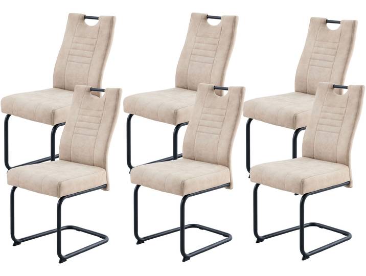 Freischwinger GOODPRODUCT Altona , beige, schwarz, 6 Stk., Microfaser, Stühle, Freischwinger, Federkern und Griff, 140 Kg Belastbarkeit, 2er und 6er Set