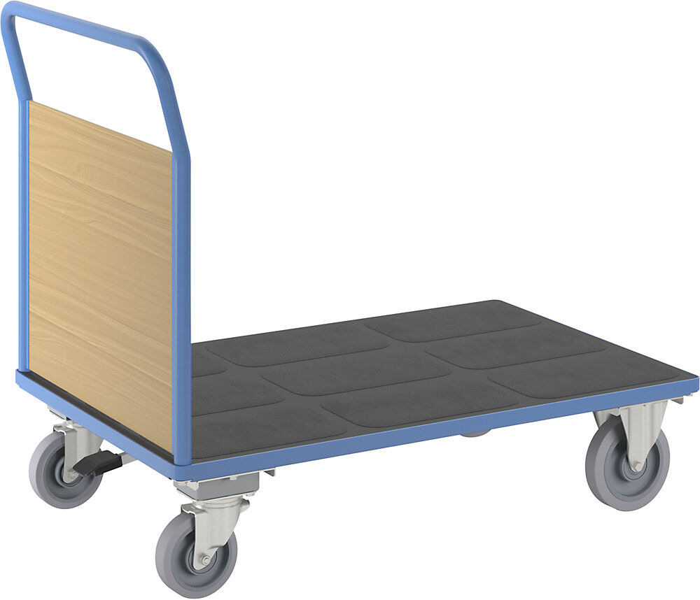 Plattformwagen mit Holzwänden, mit 1 Stirnwand, mit Zentralstopp, LxB 1300 x 800 mm eurokraft pro