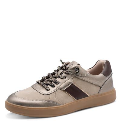 Slip-On Sneaker TAMARIS, Damen, Gr. 37, Textil, beige (taupe kombiniert), Lederimitat, Textil, kontrastfarbene Details, Schuhe, Freizeitschuh, Halbschuh mit elastischer Schnürung