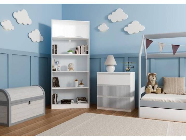 Commode MALMO - Blanc/Bleu - 3 tiroirs - design moderne
