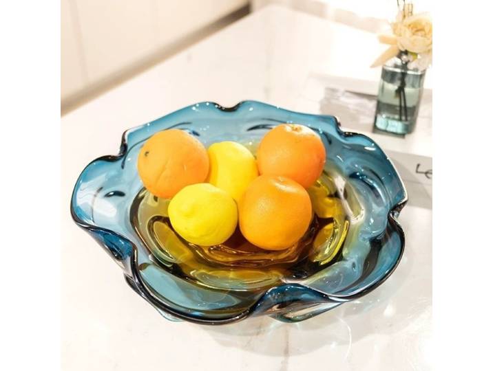 Plateau à fruits en verre, plateau ondulé à motifs dégradés, récipient de rangement de bureau, bol en verre cristal, plateau à collations, vaisselle de cuisine