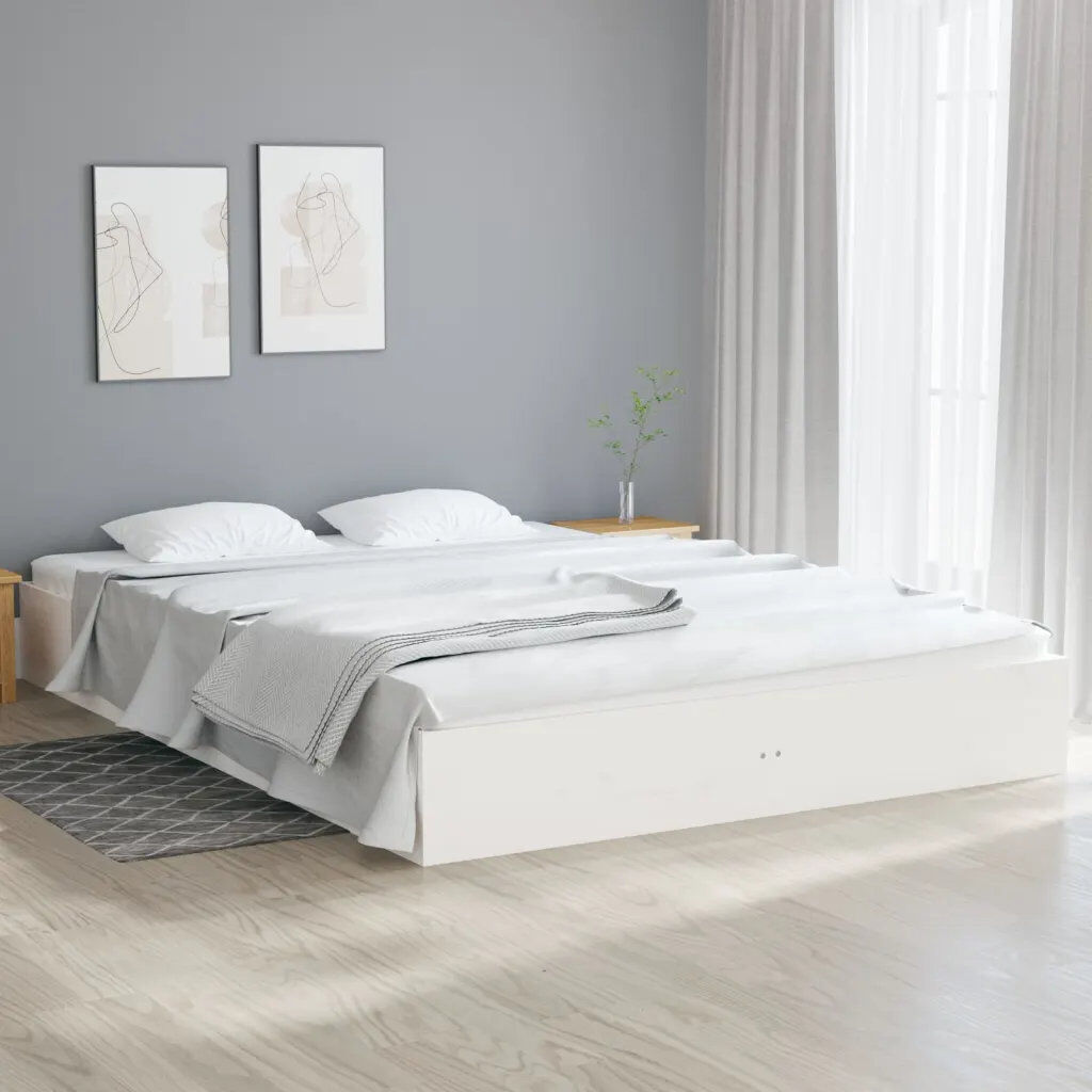 Latitude Run Husch European Kingsize Solid Wood Bed white European Double (140 x 200 cm)