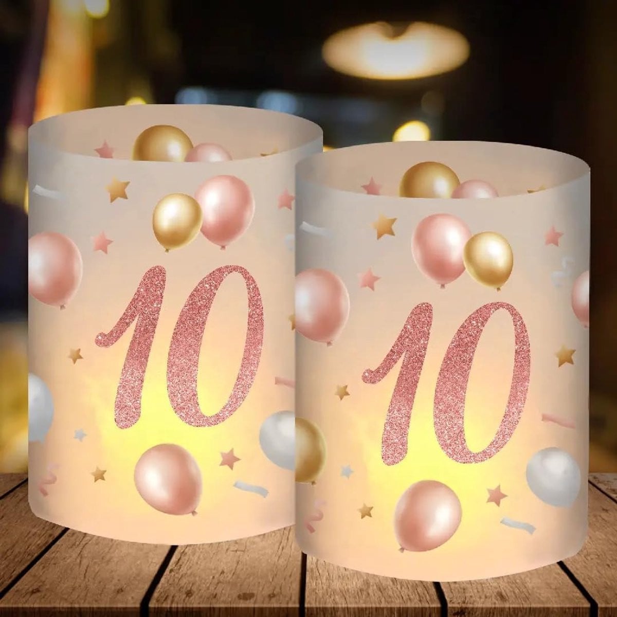 Set van 12 Roségouden Lantaarns voor 10e Verjaardag Decoratie voor Meisjes