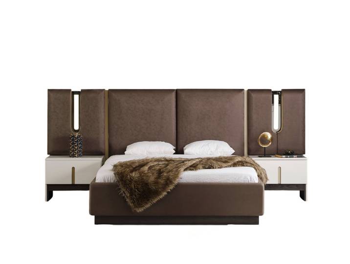 Villa Möbel Boxspringbett Pedro (Bett, 1 Bett), Bett mit beleuchtetem Kopfteil für gemütliches Licht