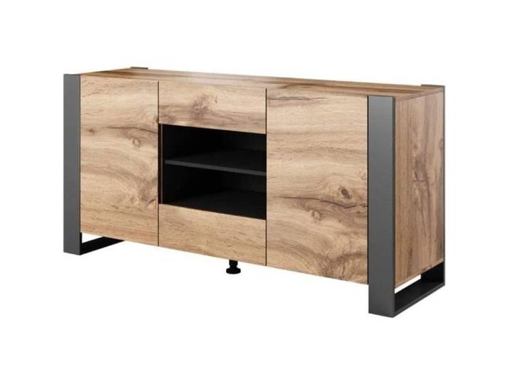 Commode de chambre salon multi-usage NUNKI 164 cm chêne wotan anthracite