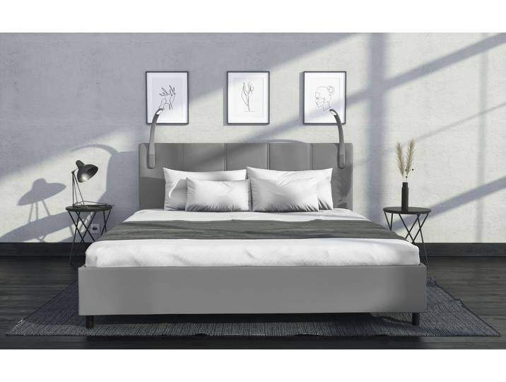 Polsterbett, Grau, 190x210 cm, Kunstleder, Mit LED-Beleuchtung, Modern