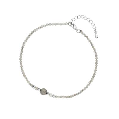Fußkette JOBO "Fußkettchen", grau, Fußketten, Damen, Metall, Labradorit und Hematin 26 cm