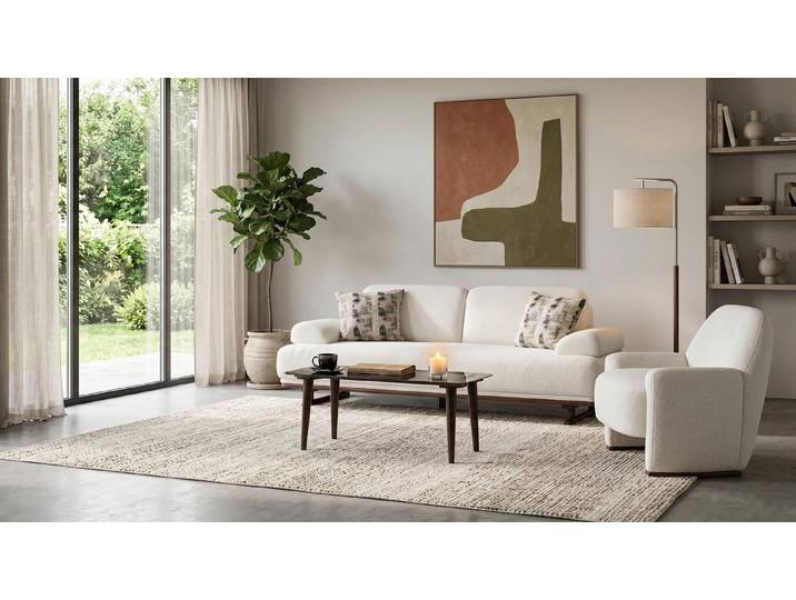 JVmoebel Polstergarnitur Sofa Set 3+1 Sitzer Modern Beige Bouclé Garnitur praktisch, (2-tlg), Made in Europa