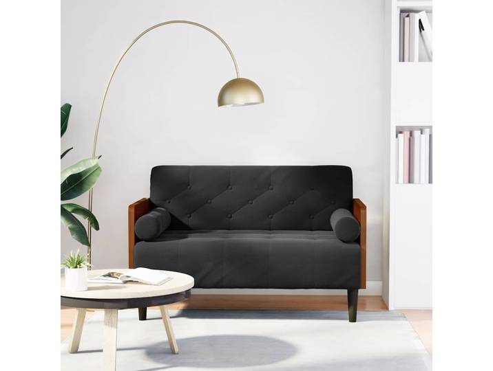 vidaXL Zweisitzer-Sofa mit Nackenrollen Schwarz 110 cm Samt