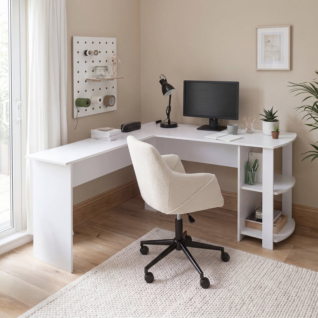 17 Stories Glenhaven L-Shaped Computer Desk White 71.5cm H X 140cm W X 40cm D