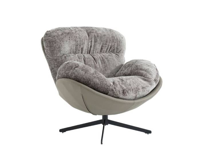 Fauteuil rotatif 360° tissu doux gris et pieds métal noir - CORNELIA Meubletmoi