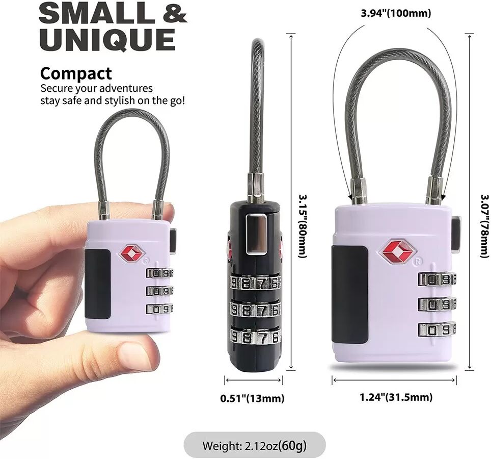 INF Cadenas à câble approuvé par la TSA - Cadenas à combinaison en alliage de zinc pour voyage Argent