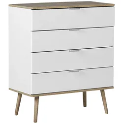 KOMMODE 4 Schubladen weiß/heller Holzfarbton Walpi