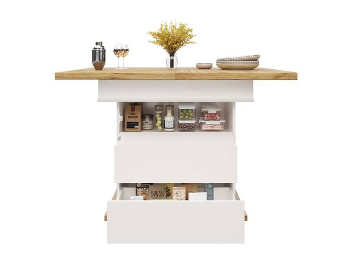 VLIVRA Table extensible 4 à 6 personnes - avec rangement caché et plateau rabattable - pour cuisine - en MDF - blanc