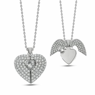 Kette mit Anhänger DKENIZ "925 Sterling Silber Herz-Kette", silber, Halsketten, Damen, 42cm+3cm, Silber 925 (Sterlingsilber), L: 45 B: 16,5mm, glänzend, B:16,5mm