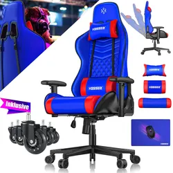KESSER® Gaming Stuhl Ergonomisch Bürostuhl mit Kopfstütze & Lendenkissen   Racing Gamer Stuhl 150kg belastbar    Armlehne 360°   Drehbarer Schreibtischstuhl Gaming Chair + Gummi-Rollen