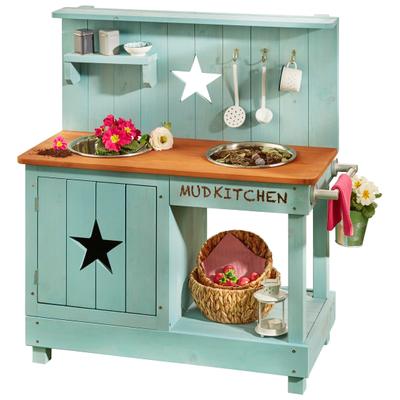 Outdoor-Spielküche MUDDY BUDDY "Adventurer Star", blau (petrol), Spielküchen, KinderB:80cm H:90cm T:40cm, Holz, Matschküche, petrolblau, B:80cm H:90cm T:40cm